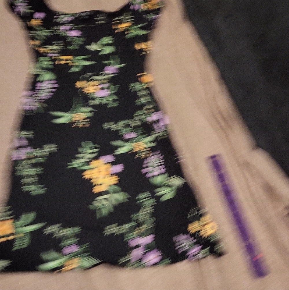 BCBG Black Mini Dress with Vibrant Floral Design